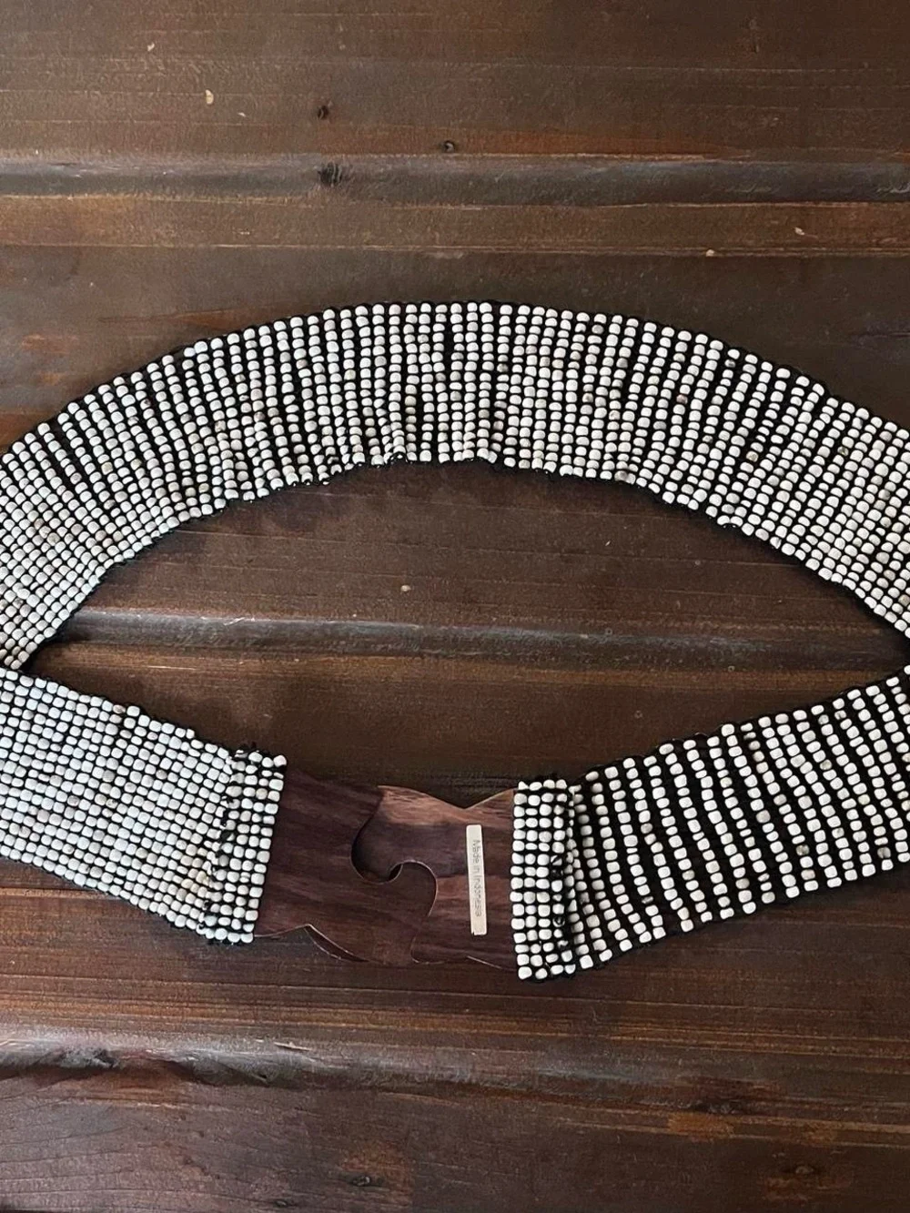 Beaded Stretch Belt with Wooden Buckle
